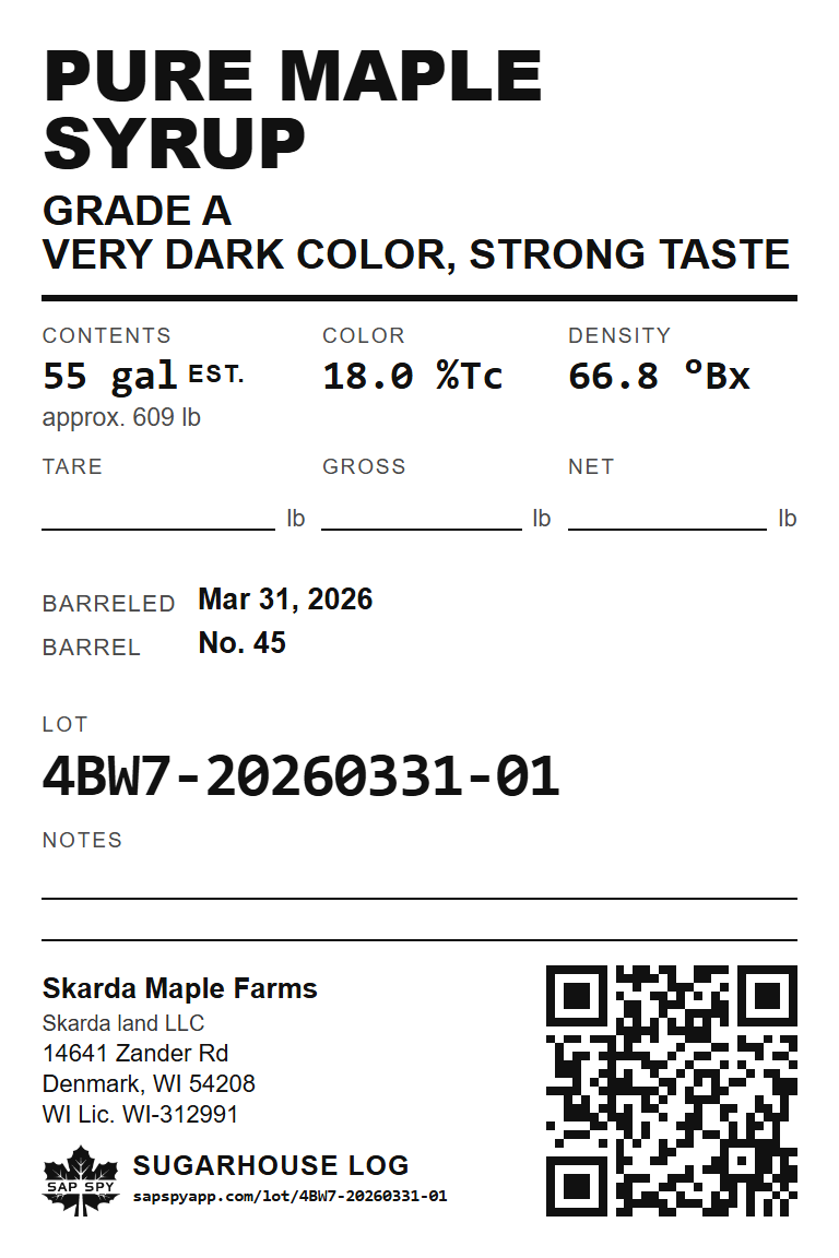 A printed barrel label