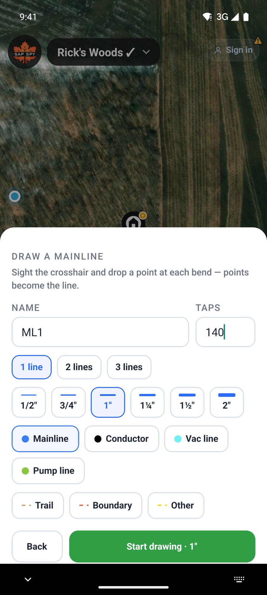 The Draw a mainline sheet filled in