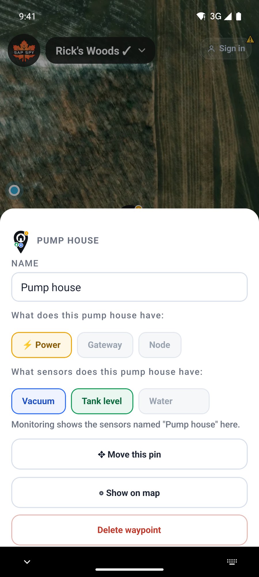 A pump house card filled in