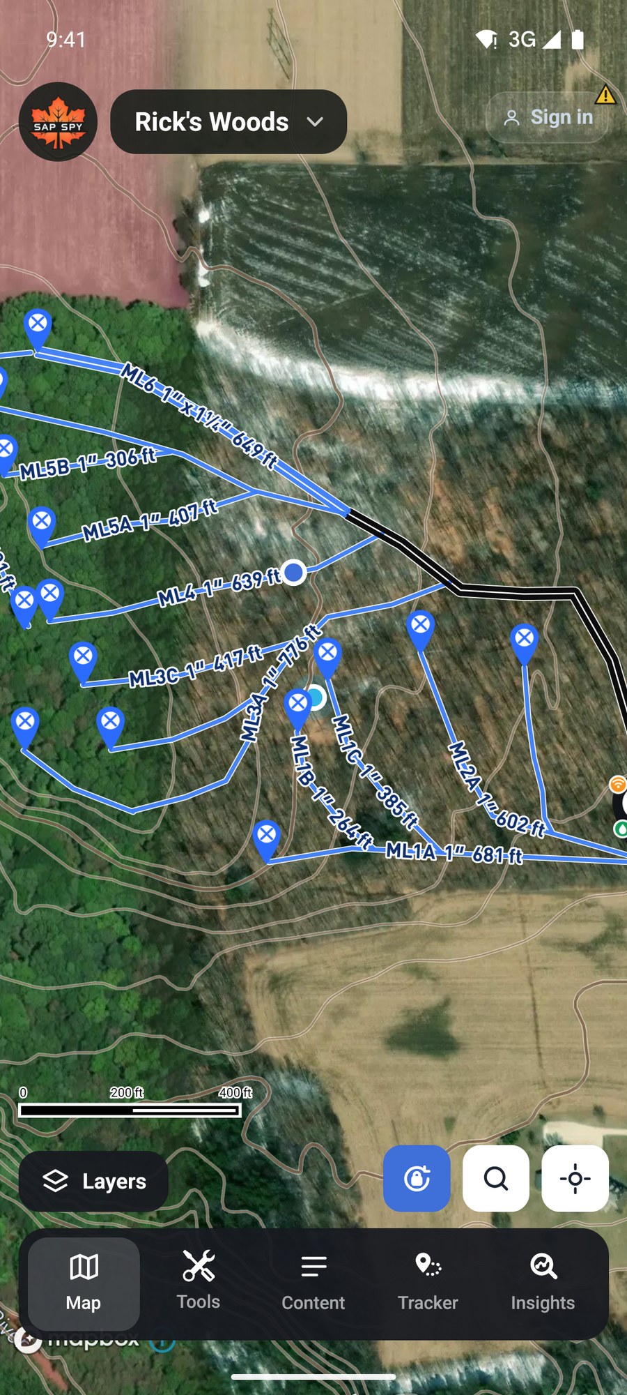 Contour lines over the woods