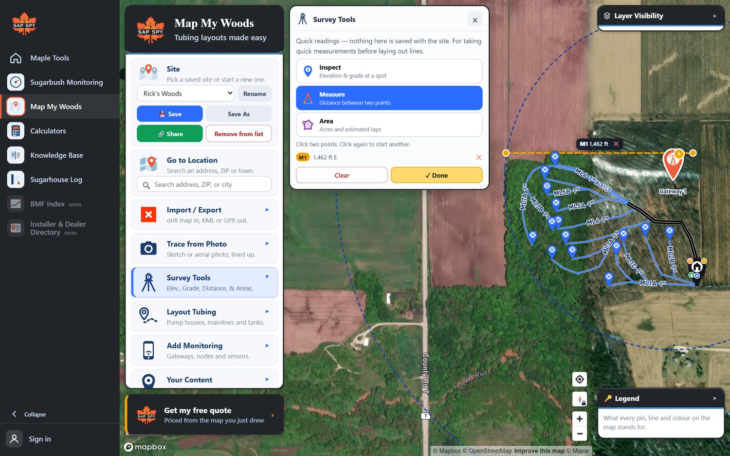 A measurement across the north edge of the woods