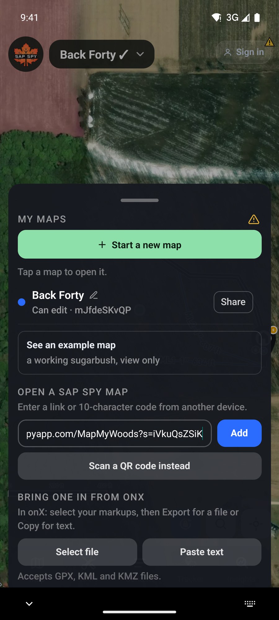 My Maps with a link pasted under Open a Sap Spy map