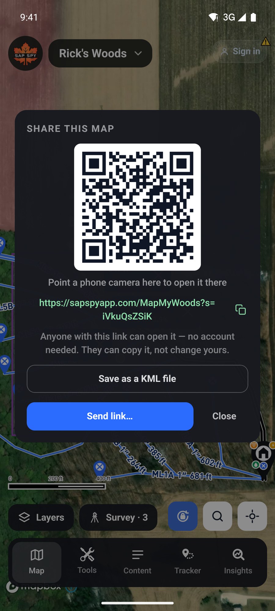 The Share this map sheet with its QR code