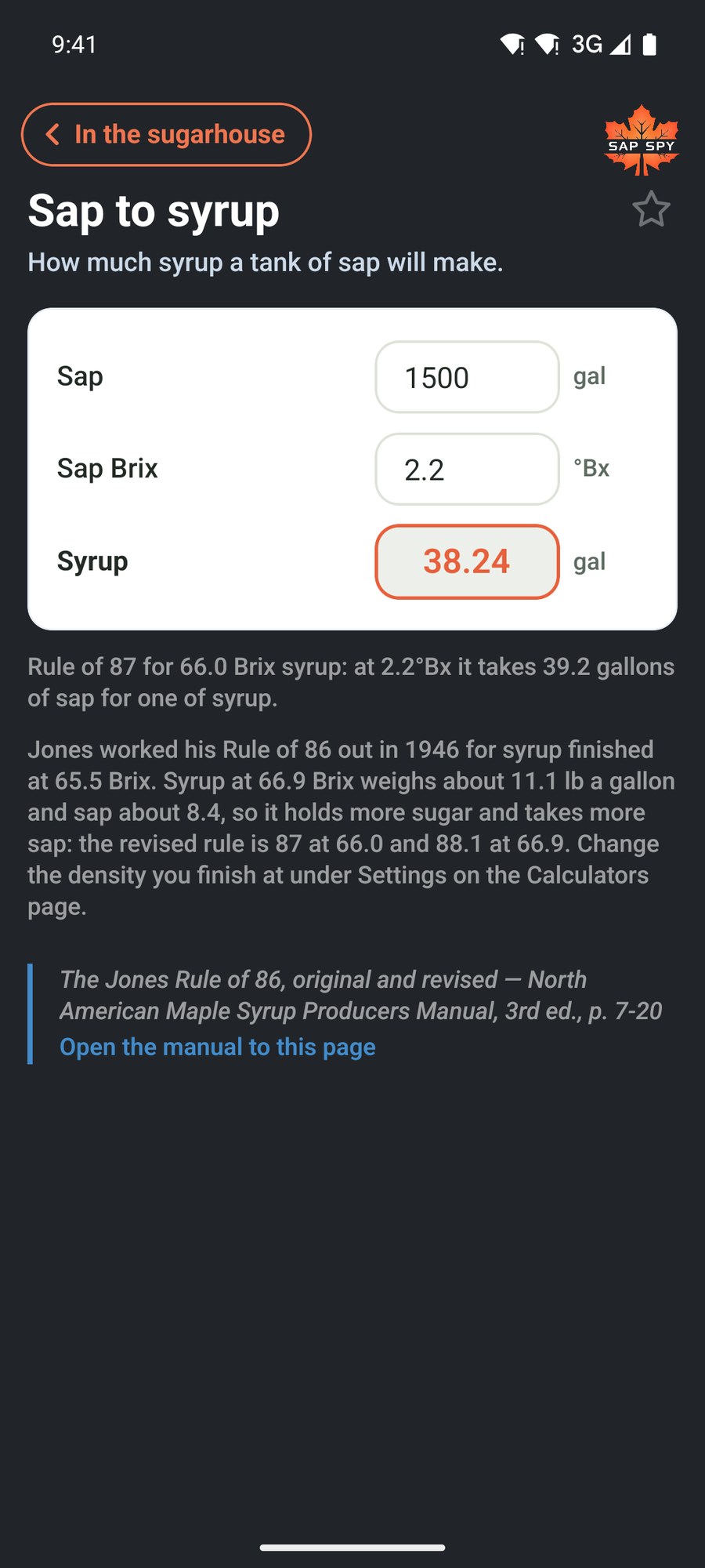 The Sap to syrup calculator