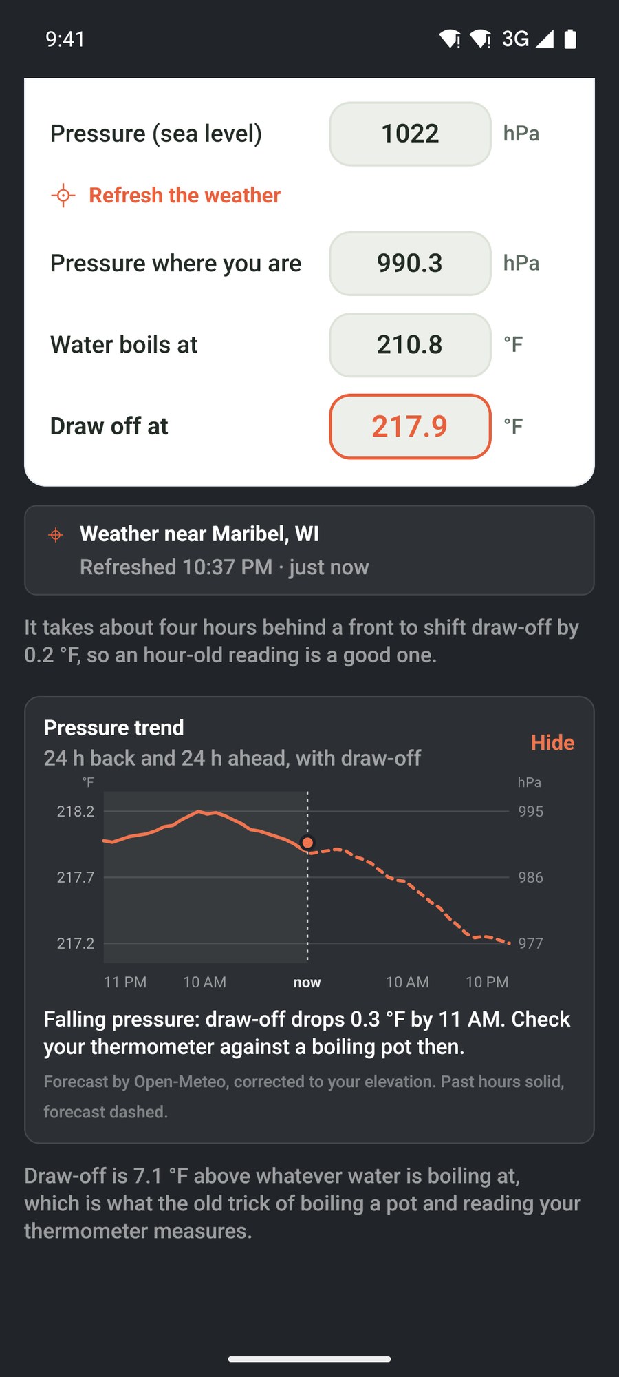 The pressure trend under the draw-off calculator