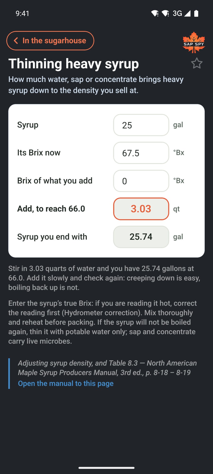The Thinning heavy syrup calculator
