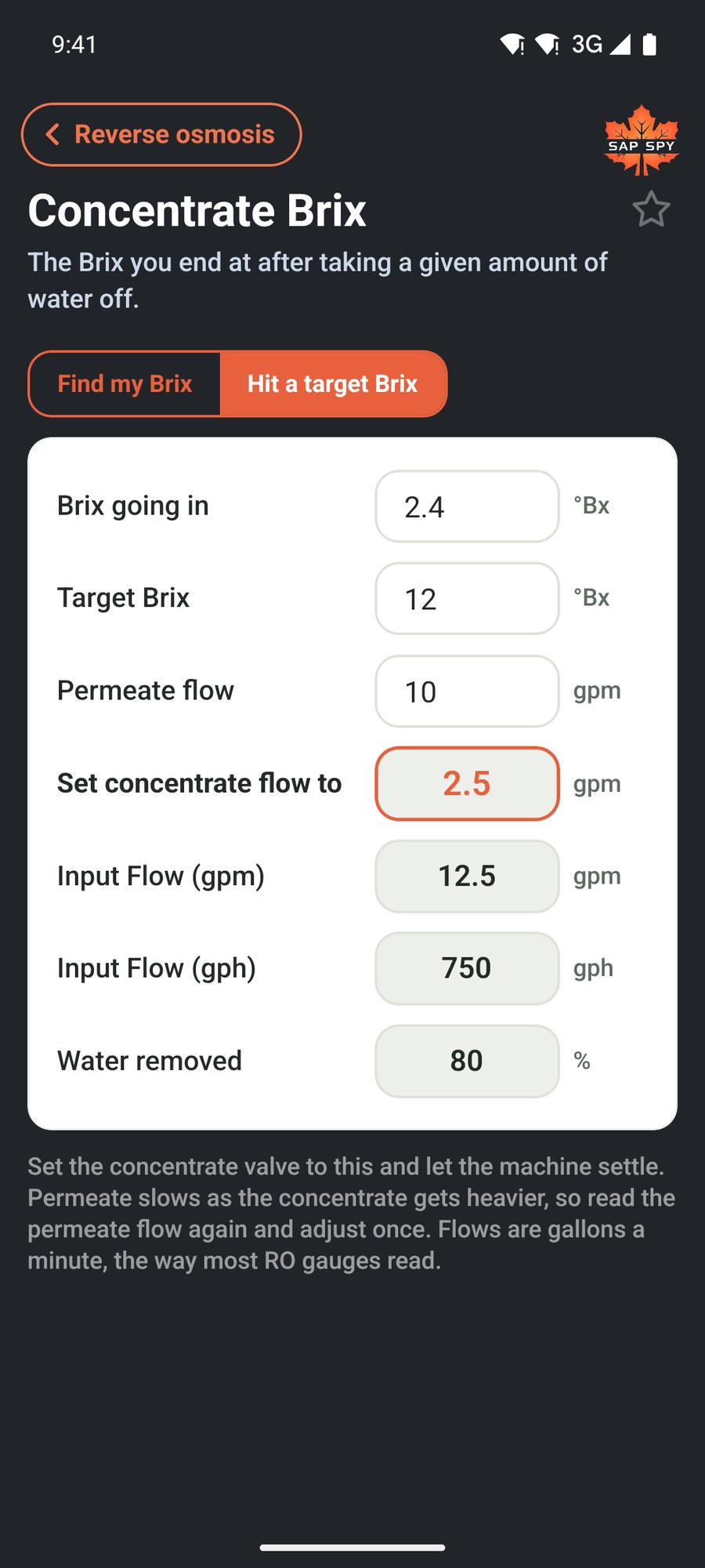 The Concentrate Brix calculator