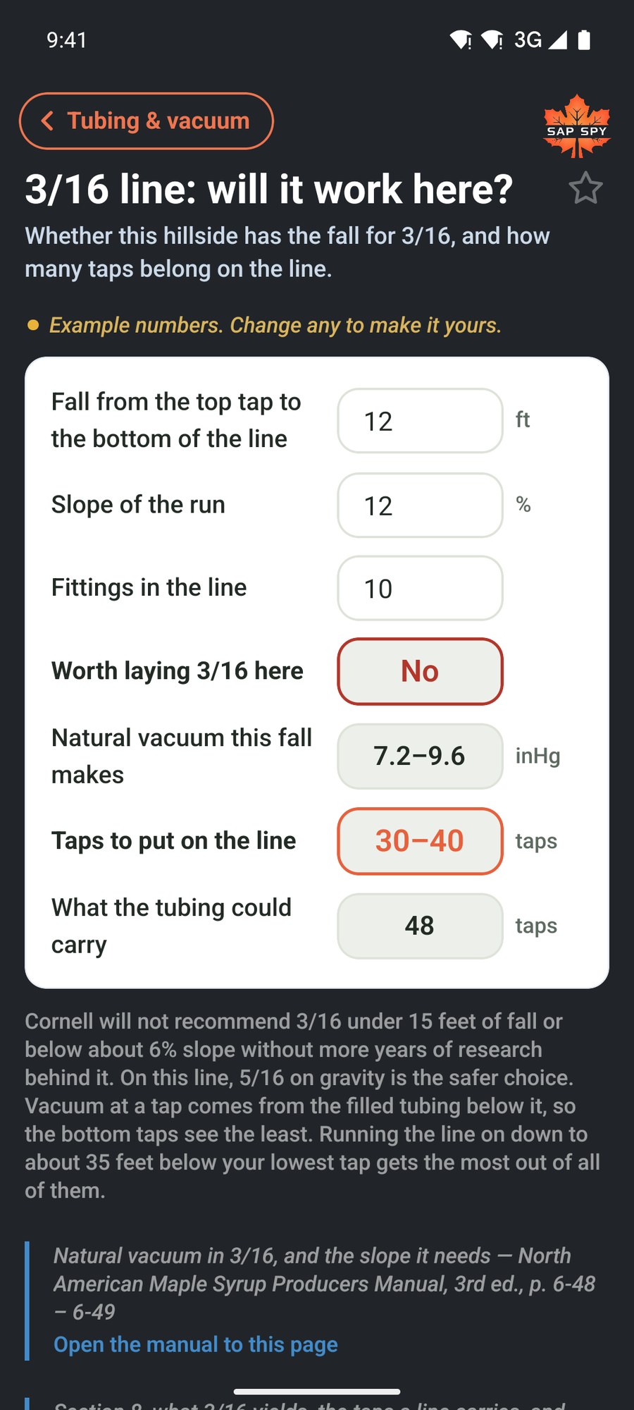 The 3/16 line calculator