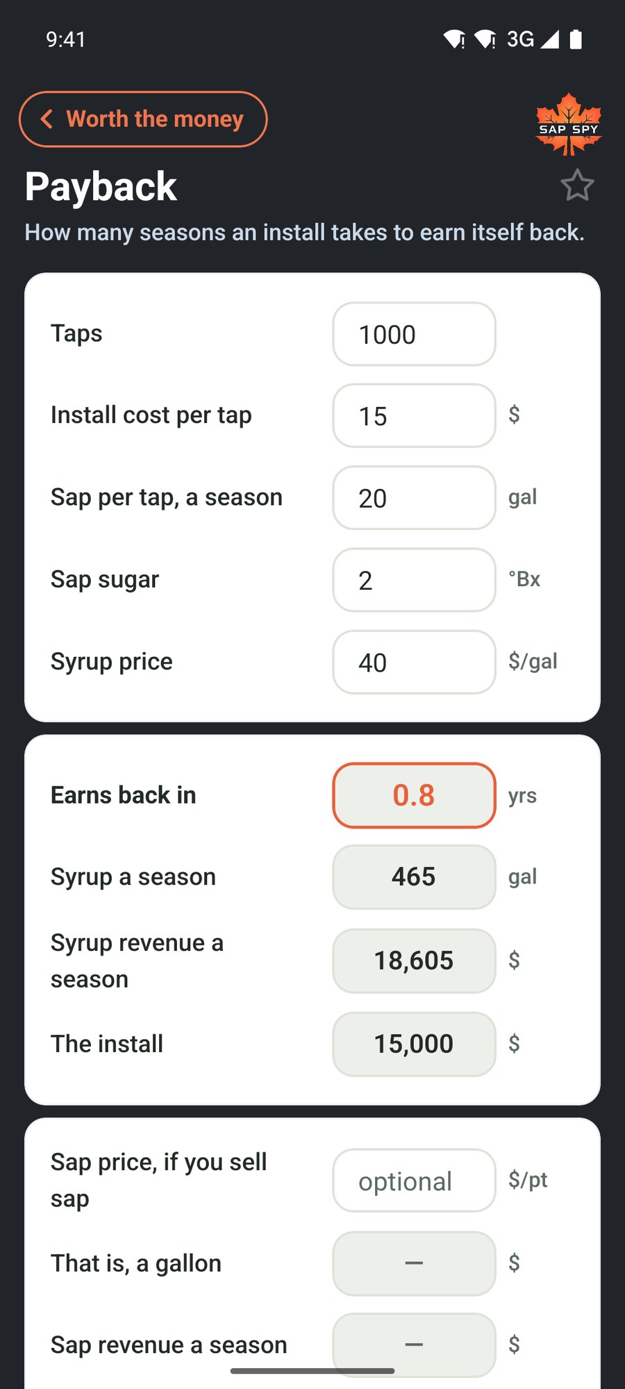 The Payback calculator