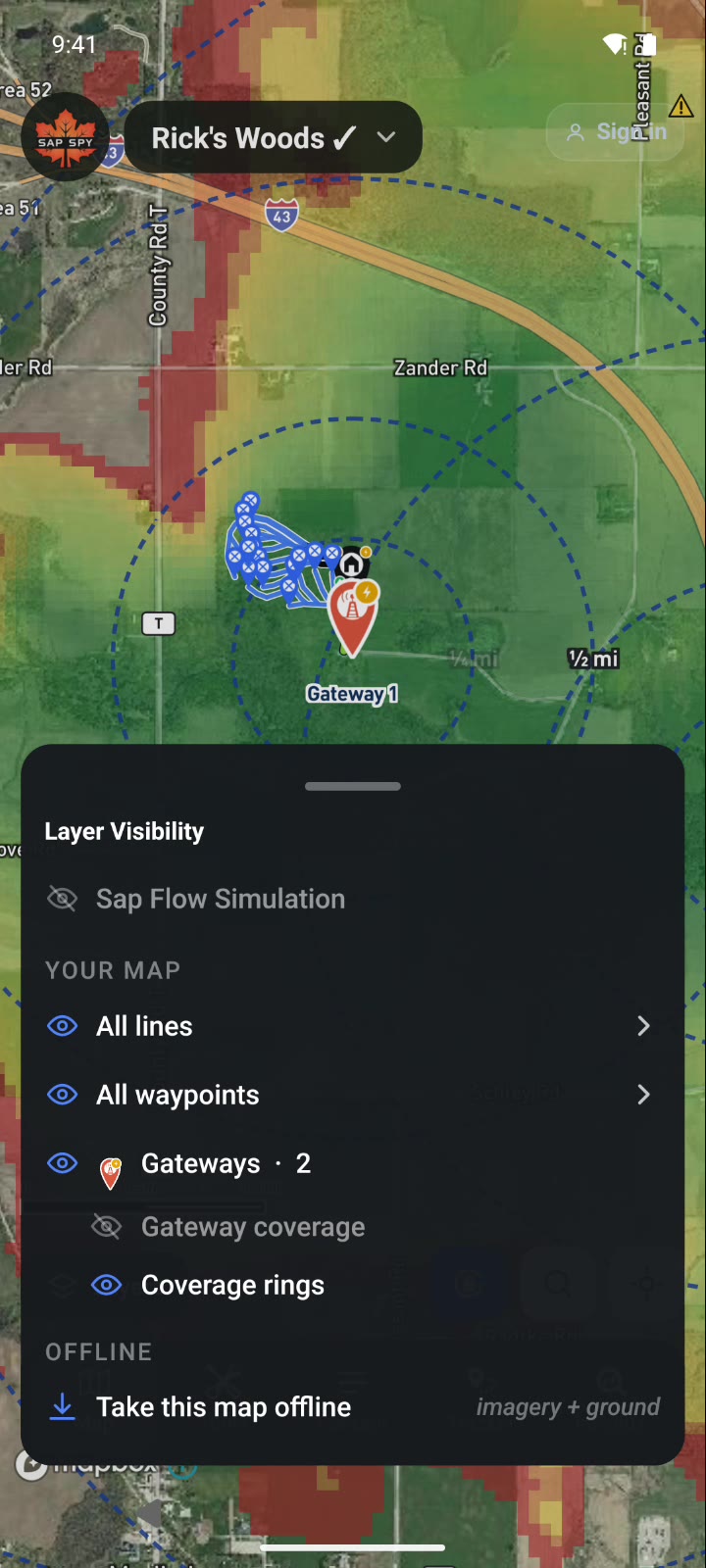Gateway coverage in the Layers panel on the phone