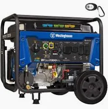 A Westinghouse dual-fuel generator running a vacuum pump, with the SapSpy relay module, motor starter and VFD wired up alongside it.