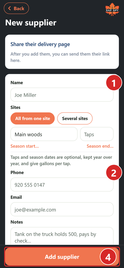 The New supplier form