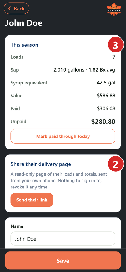 A supplier's screen with the deal, their page and this season marked
