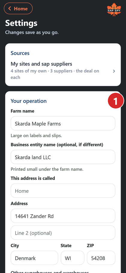 The Settings screen